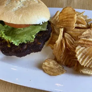 Black bean burger with House BBQ chips