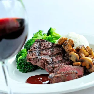 Wine pairings offered for all dinner items.