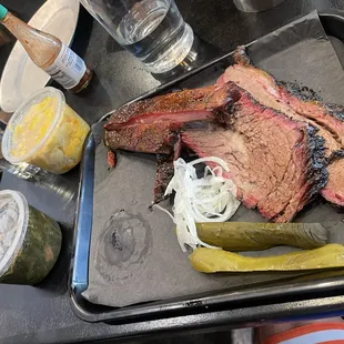 1/2 brisket, 1/2 ribs , collard greens and Mac &amp;cheese