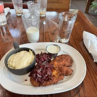 Chicken Schnitzel and raw milk (half drank)