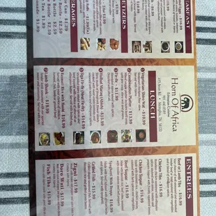 Menu as of September 2023