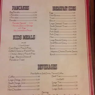 the menu for the restaurant