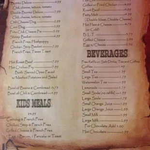 the menu for the restaurant