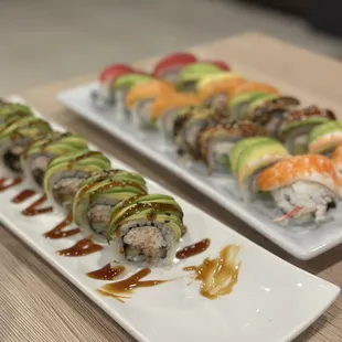 Caterpillar roll and rainbow roll