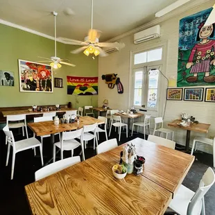 tables and chairs in a restaurant