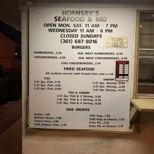 the menu for the restaurant