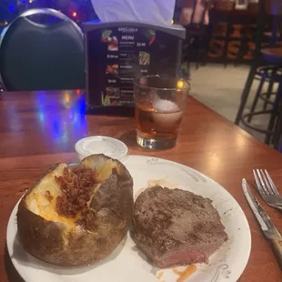 Medium rare steak &amp; loaded baked potato