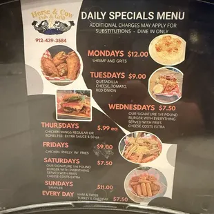 Daily Specials Menu
