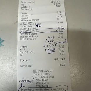 Our bill with food we never received still charged to us on it!