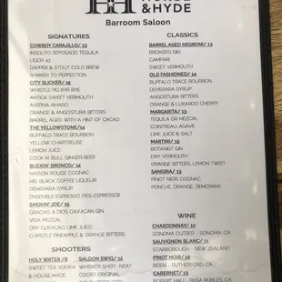 Drink menu