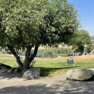 Input for lake is little gazebo with steps into water.