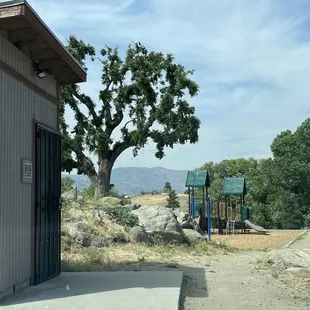 Actual toilet, not a "gump", maintained. Children's play area.