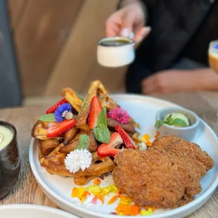 Fries chicken and waffles