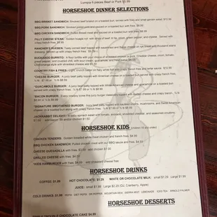 Some of the menu options...