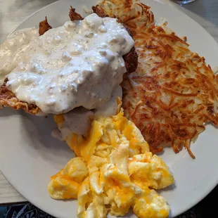 Chicken Fried Chicken for $14.95 + $1.25 up-charge for cheese on the eggs.