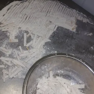 Fresh made pasta noodles - Egg noodles for a chicken noodle over mashed potatoes meal.