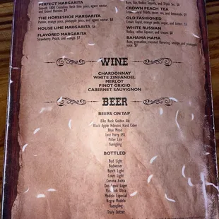 Menu, back page