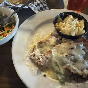 Grilled chicken with bell peppers, onions, and cheese
