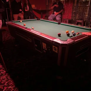 a pool table in the middle of the room