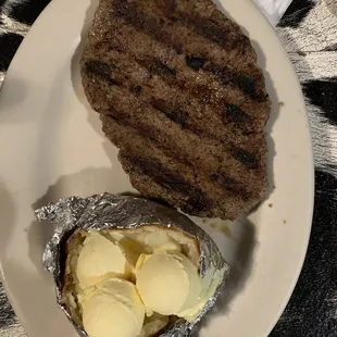 Hamburger steak and baked potato