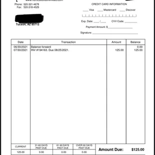 Billed in July for service not received.