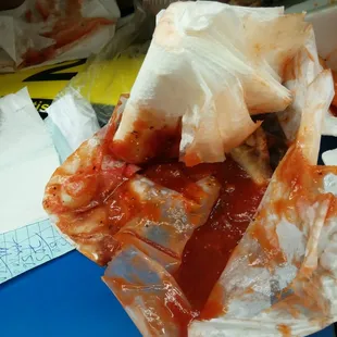 All the ketchup from the wings..a damn mess