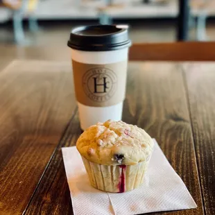 Cranberry orange muffin and cappuccino