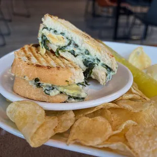 Spinach Artichoke Grilled Cheese
white bread, provolone &amp; spinach artichoke dip; grilled