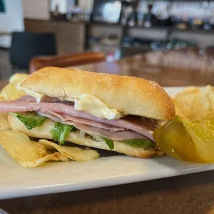 Ham &amp; Brie
Cibatta bread, ham, brie, arugula, apple jelly, dijon mustard, salt &amp; pepper; grilled