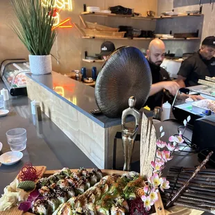 interior, sushi and sashimi