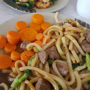 Delicious lunch.  Udon Noodles with steak.
