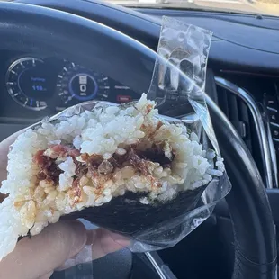 Inside the plum and bonito flakes