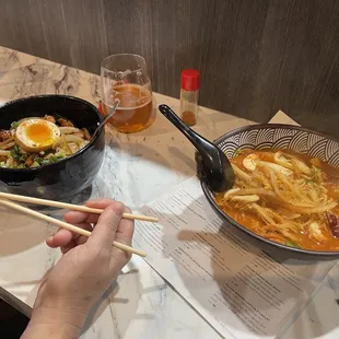 Chicken teriyaki (left) and spicy seafood ramen (right) yum!