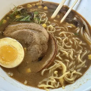 Hoshi ramen with miso soup base - eating at home