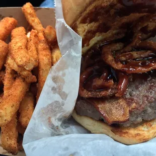 Cajun fries &amp; the hoss burger.