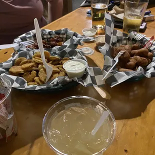 Fried Pickles, Corn Dog Bites, and barbecue boneless Wings
