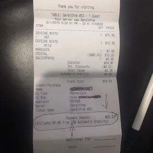 18% gratuity... hell nooooooo