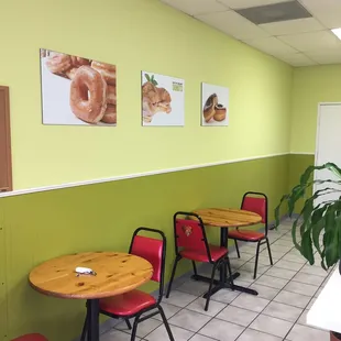 the interior of a donut shop