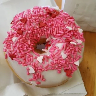 pink sprinkles and white icing