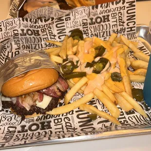 BBQ Bacon burger with hot &amp; puff fries