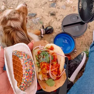Shrimp bao bun (ice cream taco from another food truck)