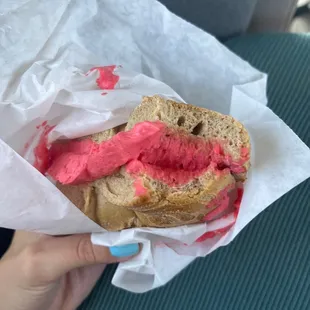 Bagel with strawberry cream cheese