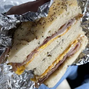 Everything Bagel with Ham Egg &amp; Cheese