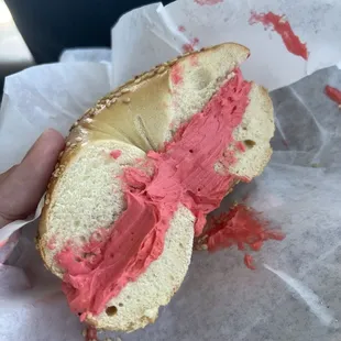 Sesame Bagel With Strawberry Cream Cheese