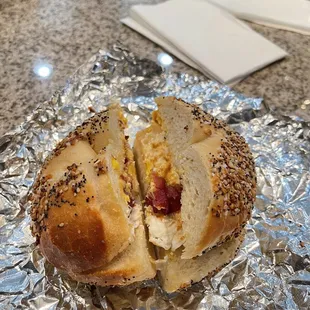 Bacon, Egg, &amp; Cheese on everything bagel