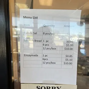 Menu taken as of March 2024
