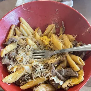 My Order! (pasta noodles, beef, 2eggs, teriyaki sauce, a different sauce i forgot:(, magnolia noodles, and soy sauce!)