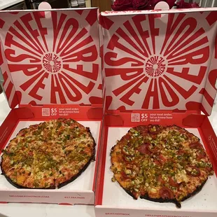 Spicy Pickle Pizza (L) &amp; Spicy Pickle Pizza w/ Pepperoni (R)