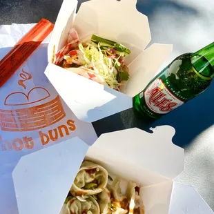 I got the combo 1 so I got one Korean pork bao and one peaking chicken bao and a mix of their veggie and pork dumplings.