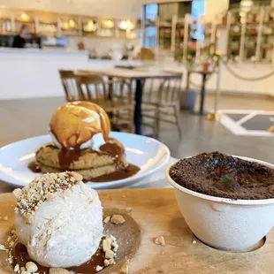 Gooey Brownie Cake and Warm Choc Chip Cookie